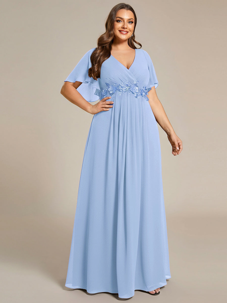 pretty IVYROSE|Plus Size Floral Applique Short Sleeve A-Line Chiffon Formal Evening Dress