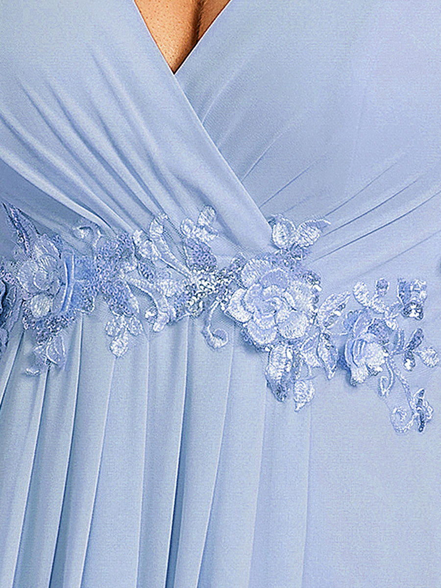 pretty IVYROSE|Plus Size Floral Applique Short Sleeve A-Line Chiffon Formal Evening Dress
