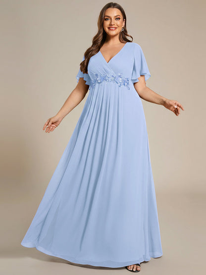 pretty IVYROSE|Plus Size Floral Applique Short Sleeve A-Line Chiffon Formal Evening Dress