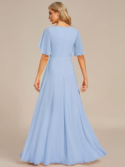 ever IVYROSE|Ruffles Sleeve A-Line Chiffon Waist Applique Maxi Wedding Guest Dress