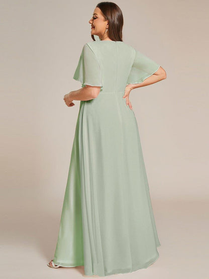 pretty IVYROSE|Plus Size Floral Applique Short Sleeve A-Line Chiffon Formal Evening Dress