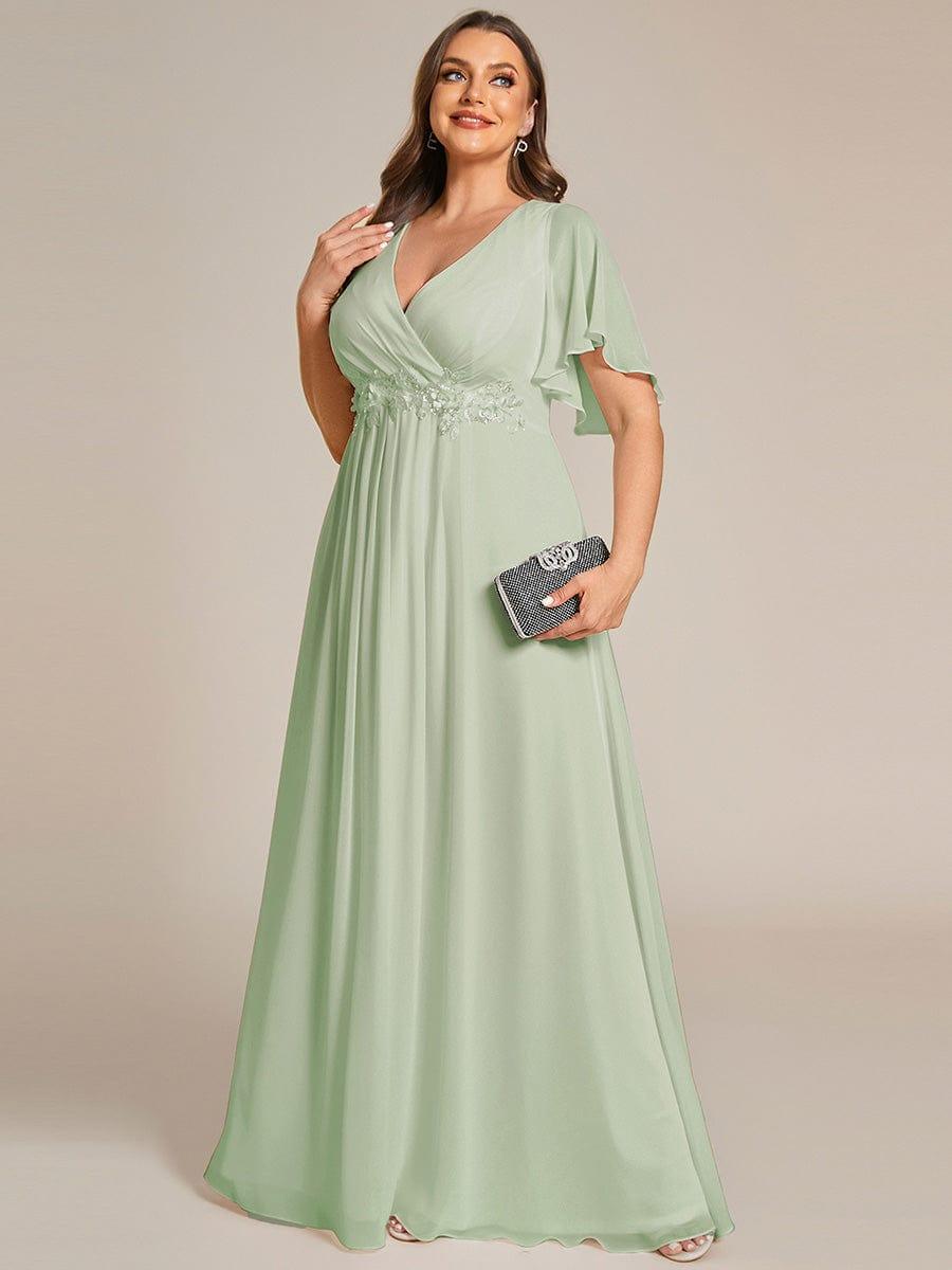 ever IVYROSE|Ruffles Sleeve A-Line Chiffon Waist Applique Maxi Mother of the Bride Dress