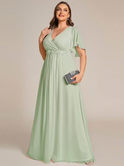 ever IVYROSE|Ruffles Sleeve A-Line Chiffon Waist Applique Maxi Formal Evening Dress