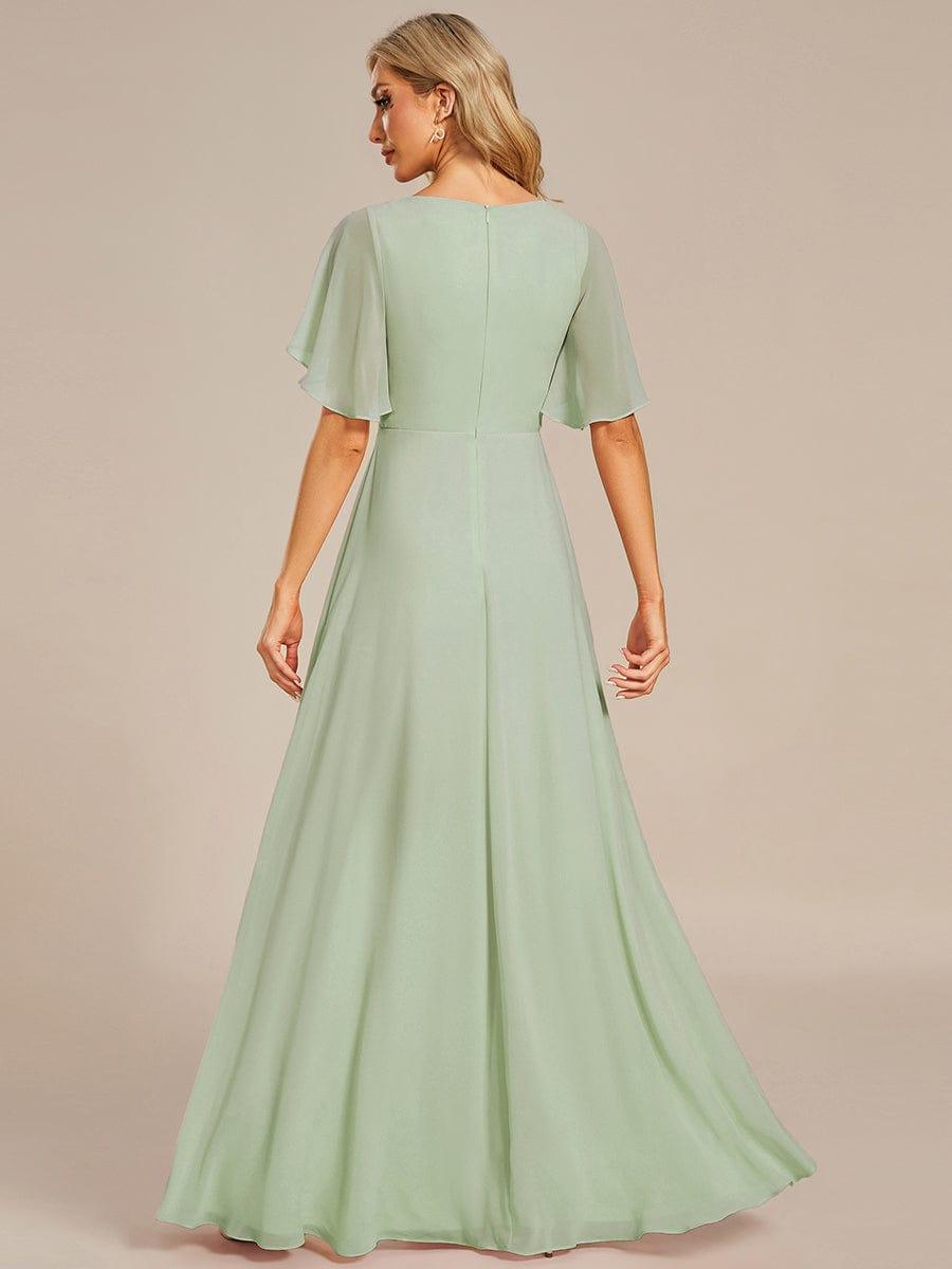 ever IVYROSE|Ruffles Sleeve A-Line Chiffon Waist Applique Maxi Mother of the Bride Dress