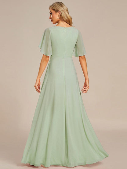 ever IVYROSE|Ruffles Sleeve A-Line Chiffon Waist Applique Maxi Mother of the Bride Dress