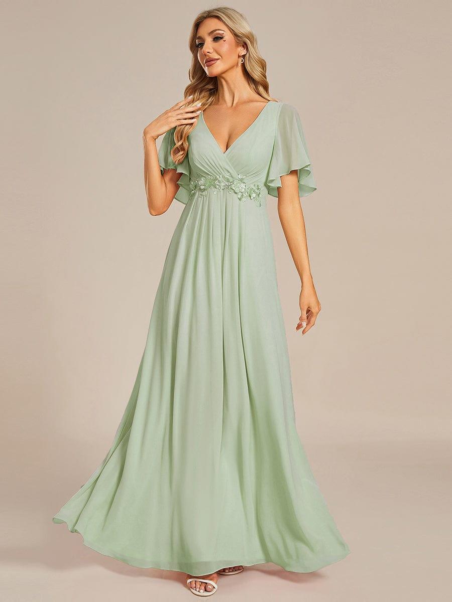 ever IVYROSE|Ruffles Sleeve A-Line Chiffon Waist Applique Maxi Mother of the Bride Dress