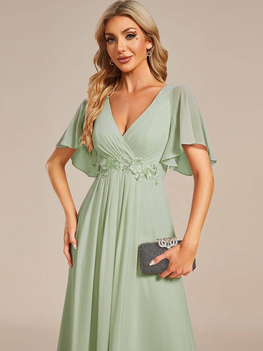 ever IVYROSE|Ruffles Sleeve A-Line Chiffon Waist Applique Maxi Mother of the Bride Dress