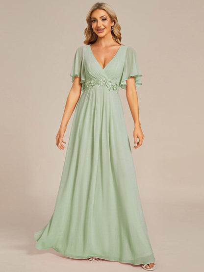ever IVYROSE|Ruffles Sleeve A-Line Chiffon Waist Applique Maxi Mother of the Bride Dress