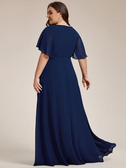 ever IVYROSE|Ruffles Sleeve A-Line Chiffon Waist Applique Maxi Formal Evening Dress