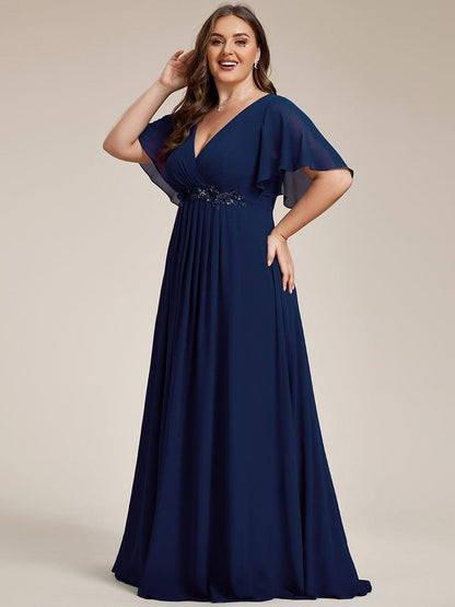 ever IVYROSE|Ruffles Sleeve A-Line Chiffon Waist Applique Maxi Mother of the Bride Dress