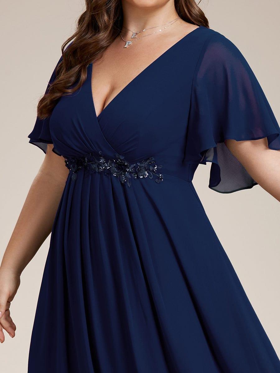 ever IVYROSE|Ruffles Sleeve A-Line Chiffon Waist Applique Maxi Mother of the Bride Dress