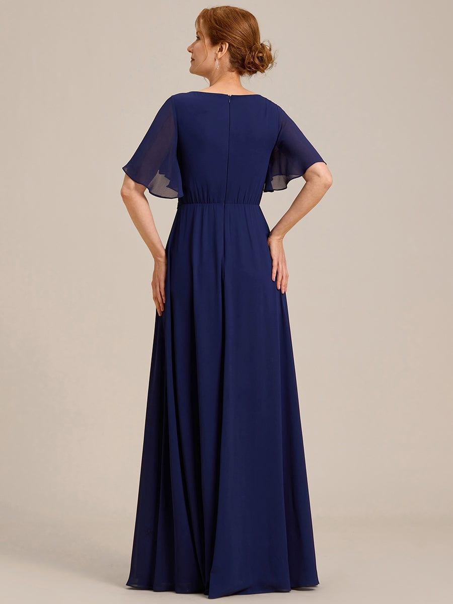 ever IVYROSE|Ruffles Sleeve A-Line Chiffon Waist Applique Maxi Mother of the Bride Dress
