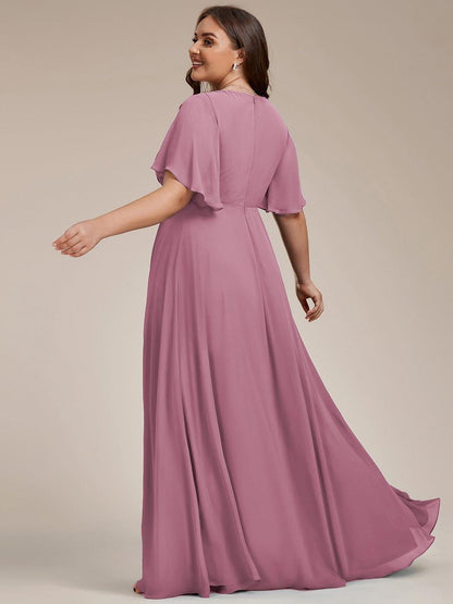 pretty IVYROSE|Plus Size Floral Applique Short Sleeve A-Line Chiffon Formal Evening Dress