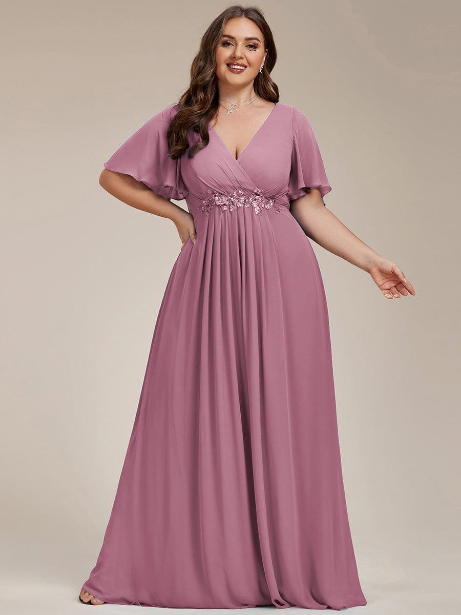 ever IVYROSE|Ruffles Sleeve A-Line Chiffon Waist Applique Maxi Mother of the Bride Dress