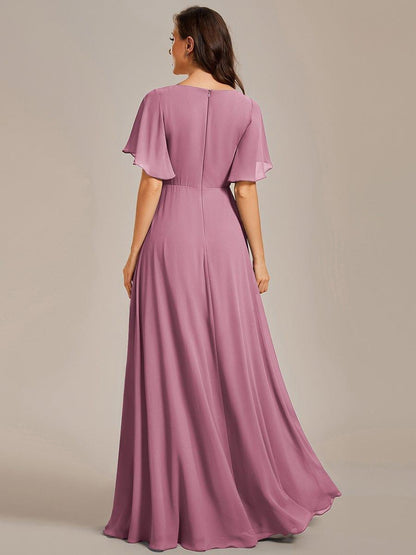 ever IVYROSE|Ruffles Sleeve A-Line Chiffon Waist Applique Maxi Mother of the Bride Dress