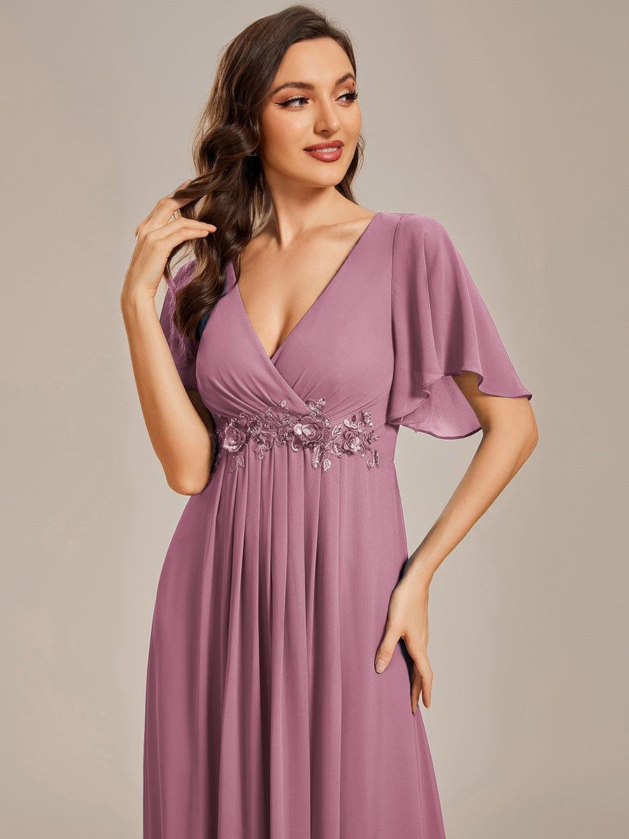 ever IVYROSE|Ruffles Sleeve A-Line Chiffon Waist Applique Maxi Mother of the Bride Dress