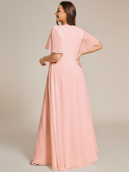 pretty IVYROSE|Plus Size Floral Applique Short Sleeve A-Line Chiffon Formal Evening Dress