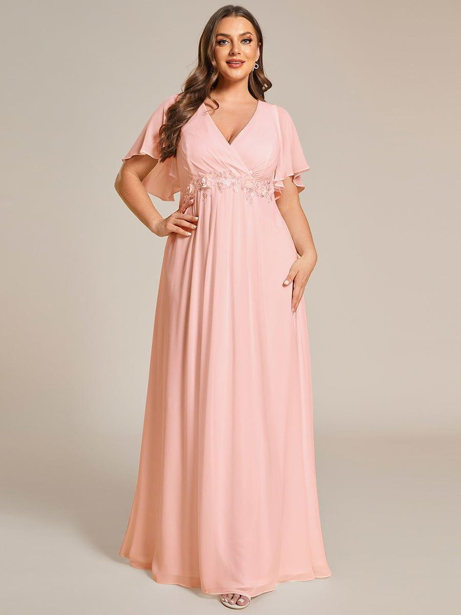 ever IVYROSE|Ruffles Sleeve A-Line Chiffon Waist Applique Maxi Formal Evening Dress