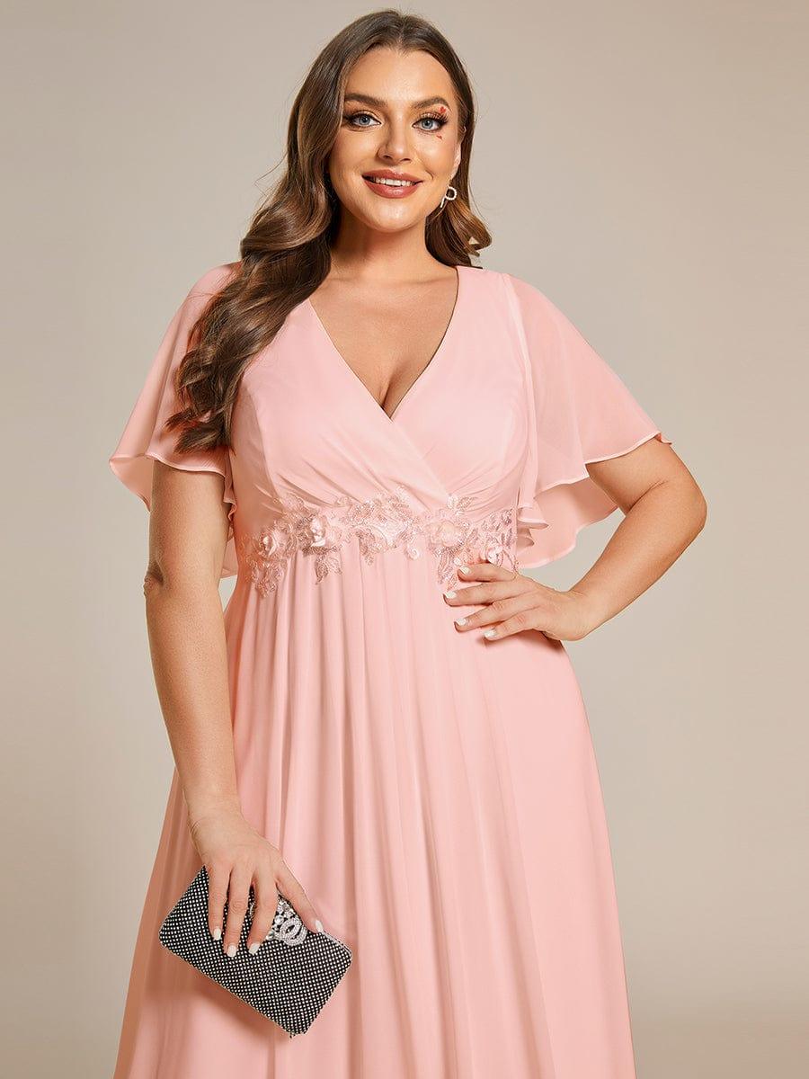 ever IVYROSE|Ruffles Sleeve A-Line Chiffon Waist Applique Maxi Mother of the Bride Dress