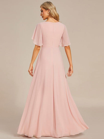 ever IVYROSE|Ruffles Sleeve A-Line Chiffon Waist Applique Maxi Mother of the Bride Dress