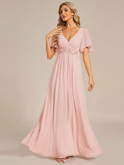 ever IVYROSE|Ruffles Sleeve A-Line Chiffon Waist Applique Maxi Mother of the Bride Dress