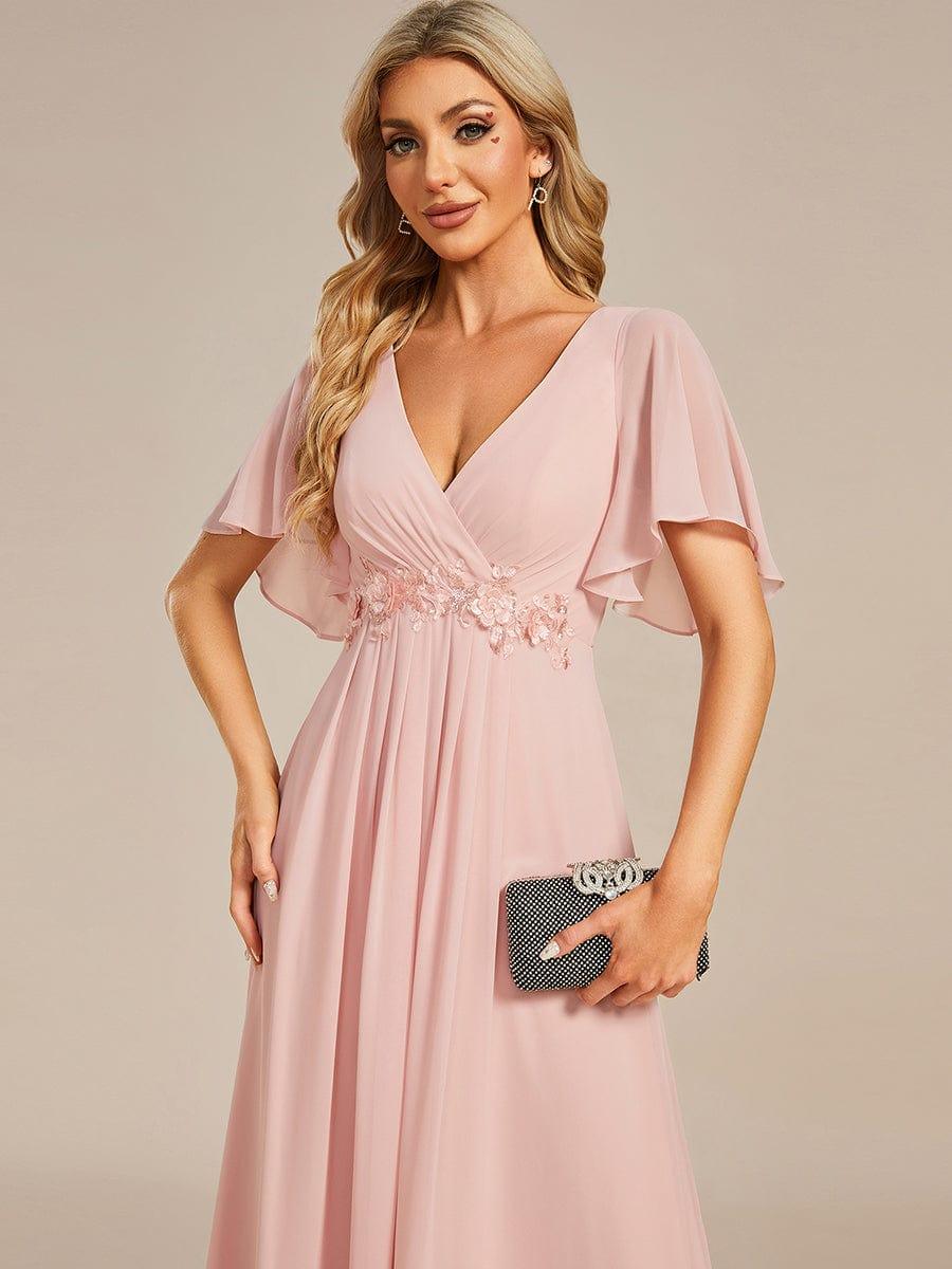 ever IVYROSE|Ruffles Sleeve A-Line Chiffon Waist Applique Maxi Mother of the Bride Dress