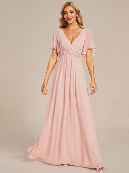 ever IVYROSE|Ruffles Sleeve A-Line Chiffon Waist Applique Maxi Formal Evening Dress