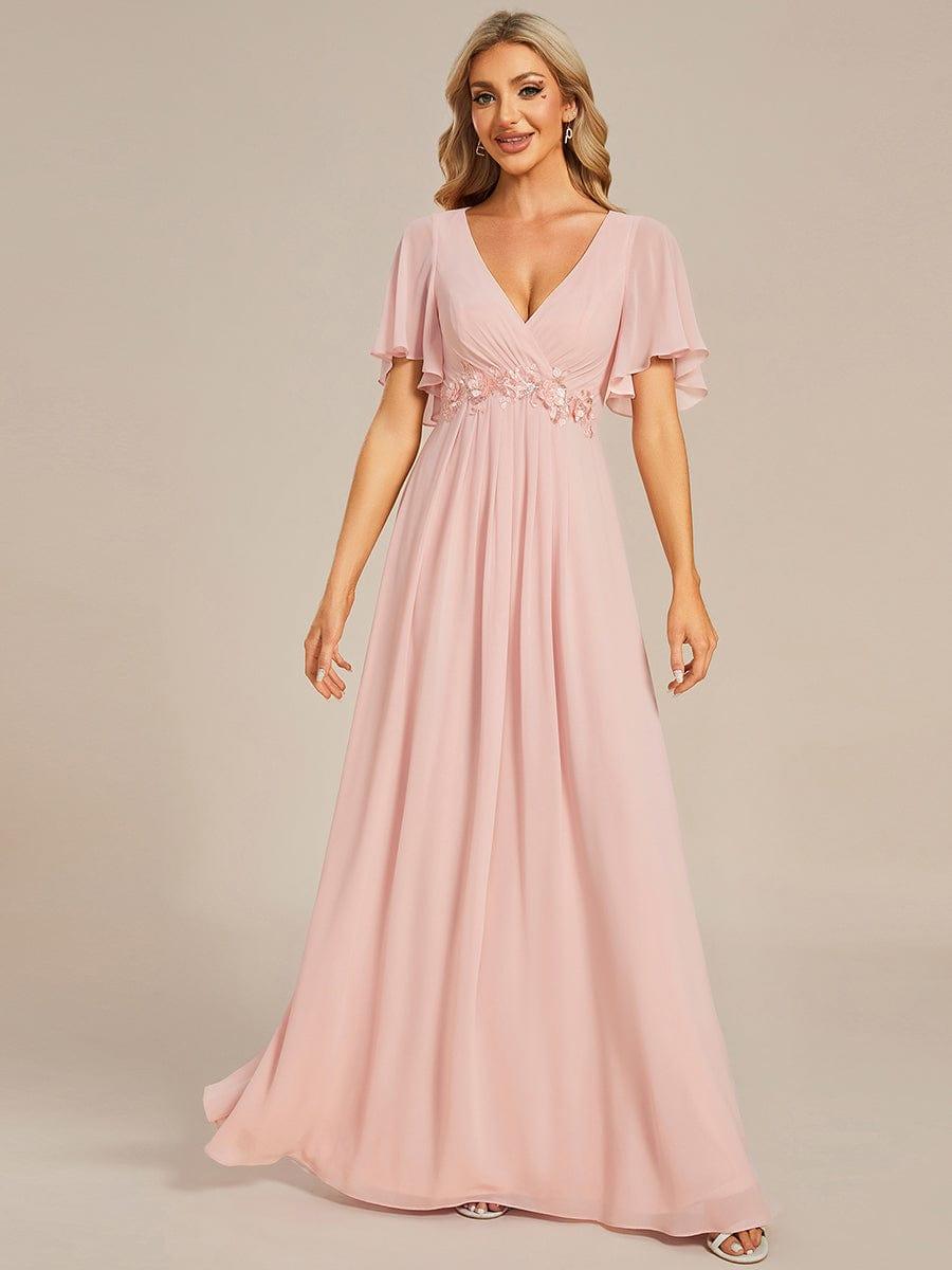 ever IVYROSE|Ruffles Sleeve A-Line Chiffon Waist Applique Maxi Mother of the Bride Dress