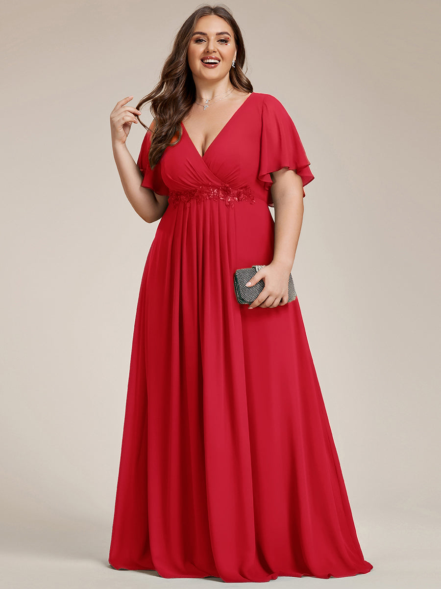 ever IVYROSE|Ruffles Sleeve A-Line Chiffon Waist Applique Maxi Wedding Guest Dress