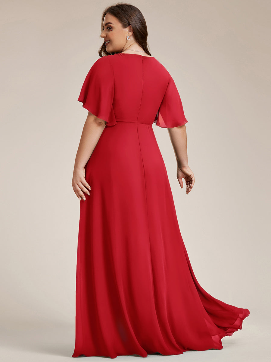 ever IVYROSE|Ruffles Sleeve A-Line Chiffon Waist Applique Maxi Wedding Guest Dress