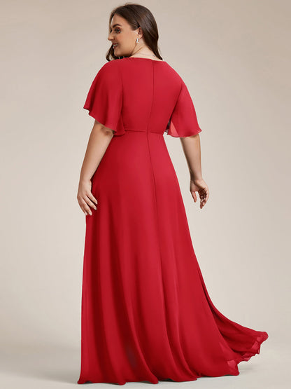 ever IVYROSE|Ruffles Sleeve A-Line Chiffon Waist Applique Maxi Wedding Guest Dress