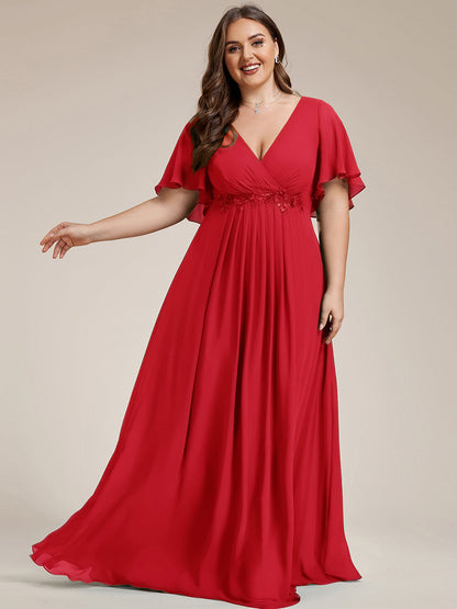 ever IVYROSE|Ruffles Sleeve A-Line Chiffon Waist Applique Maxi Wedding Guest Dress