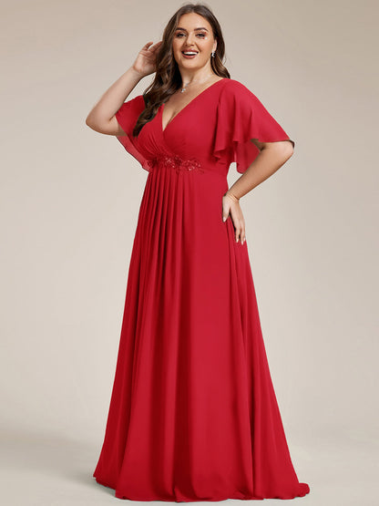 ever IVYROSE|Ruffles Sleeve A-Line Chiffon Waist Applique Maxi Wedding Guest Dress