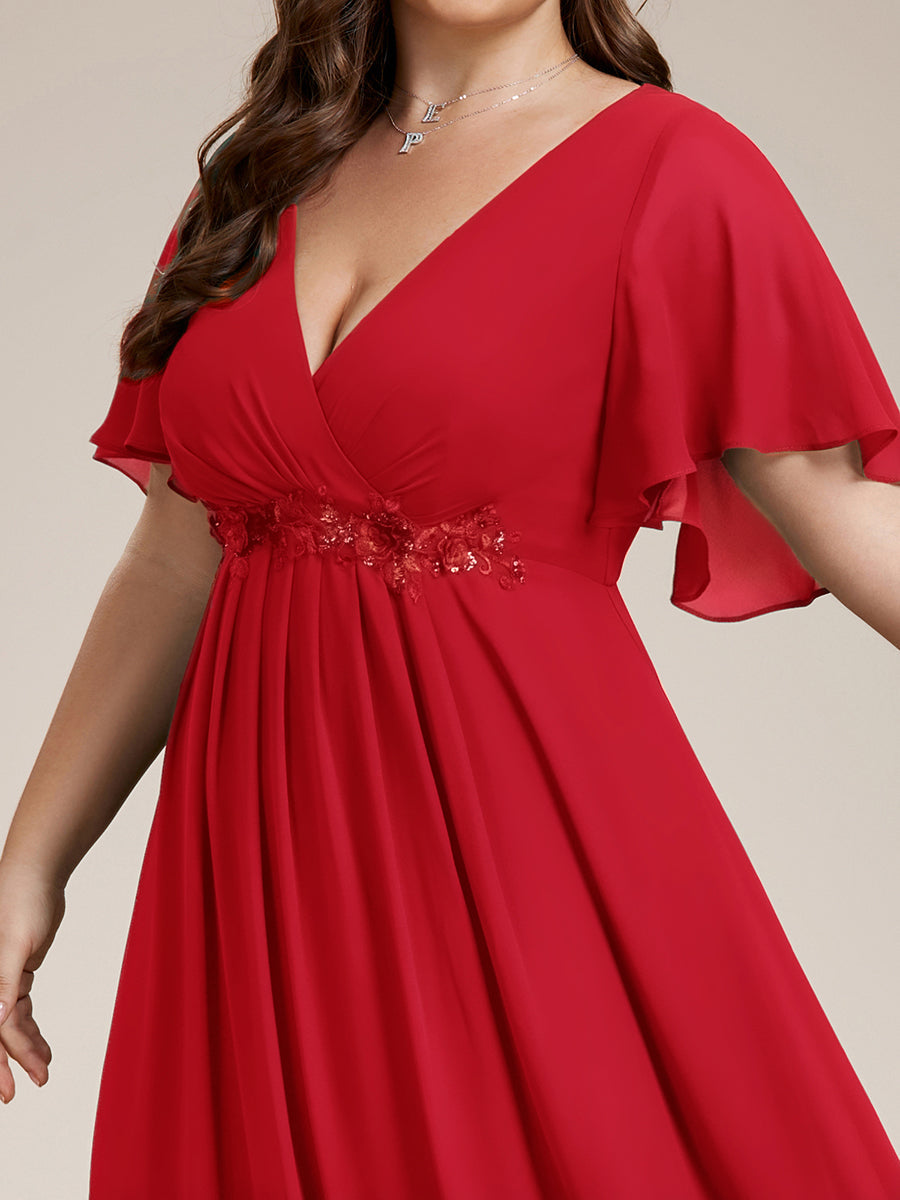pretty IVYROSE|Plus Size Floral Applique Short Sleeve A-Line Chiffon Formal Evening Dress
