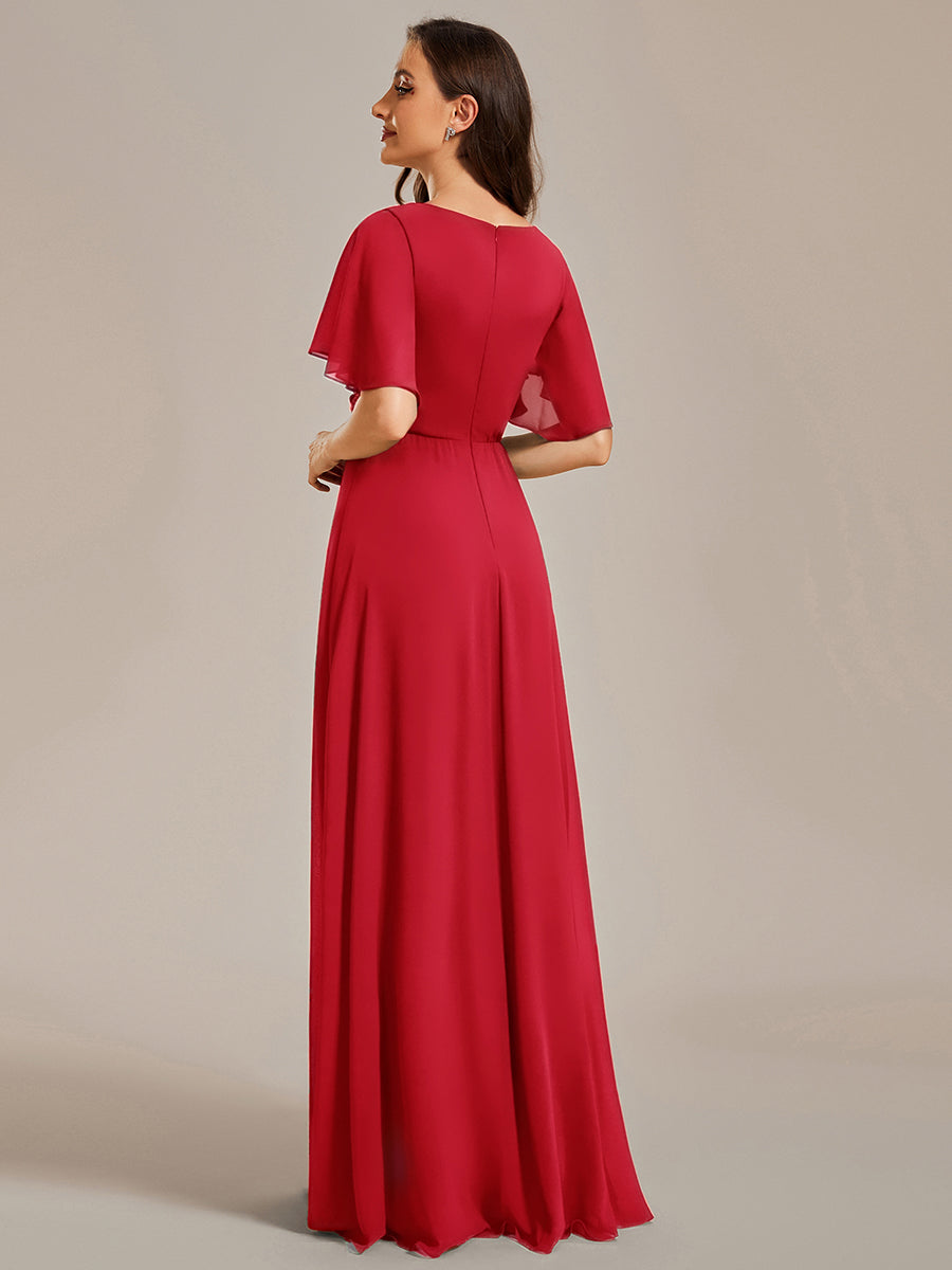 ever IVYROSE|Ruffles Sleeve A-Line Chiffon Waist Applique Maxi Wedding Guest Dress