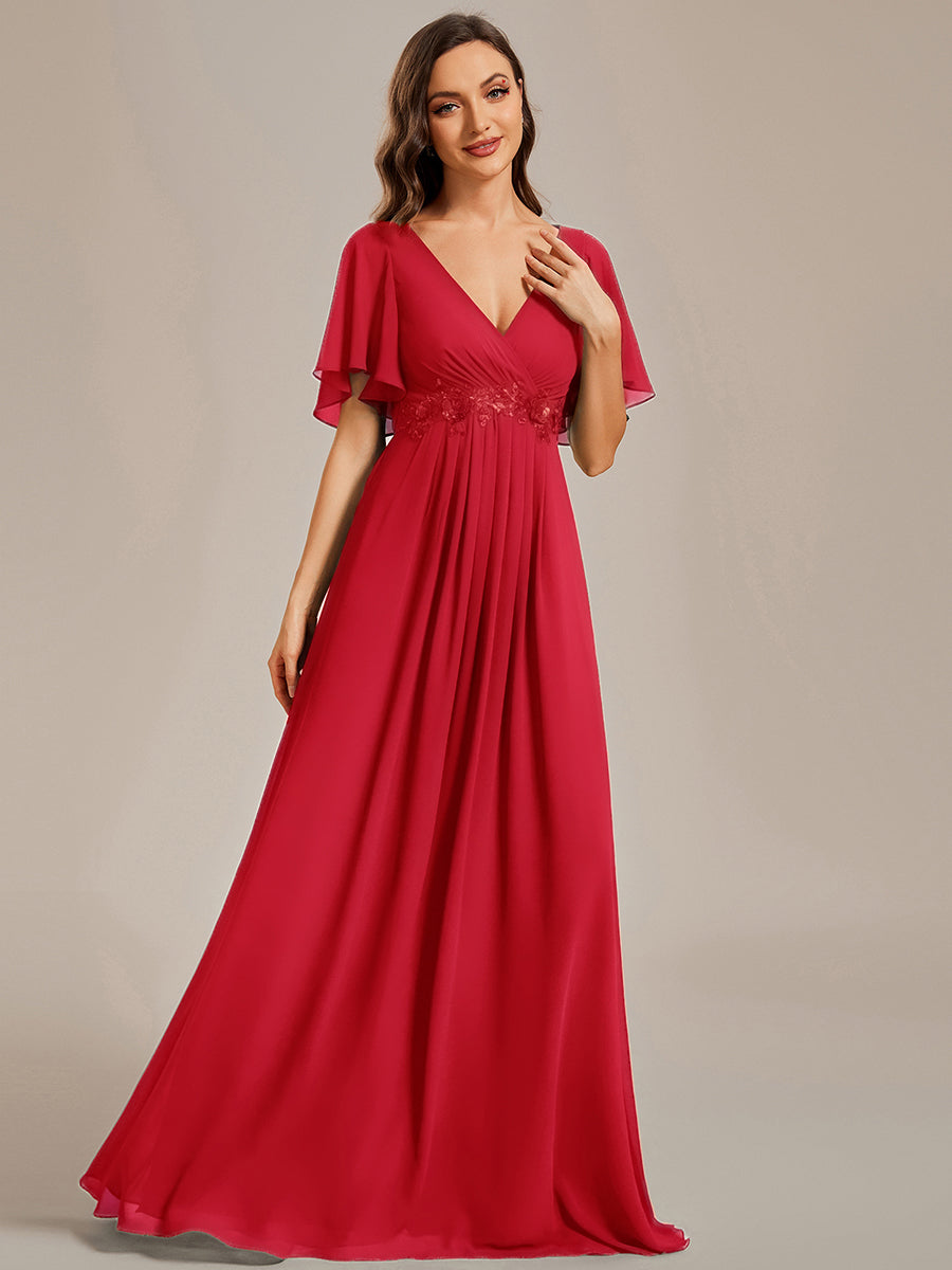 ever IVYROSE|Ruffles Sleeve A-Line Chiffon Waist Applique Maxi Wedding Guest Dress