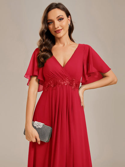 ever IVYROSE|Ruffles Sleeve A-Line Chiffon Waist Applique Maxi Wedding Guest Dress