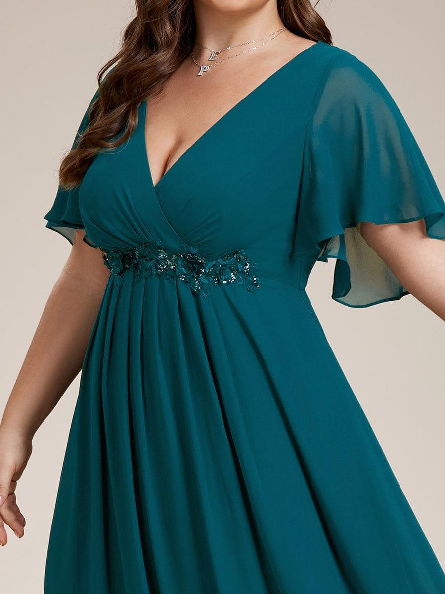 ever IVYROSE|Ruffles Sleeve A-Line Chiffon Waist Applique Maxi Mother of the Bride Dress