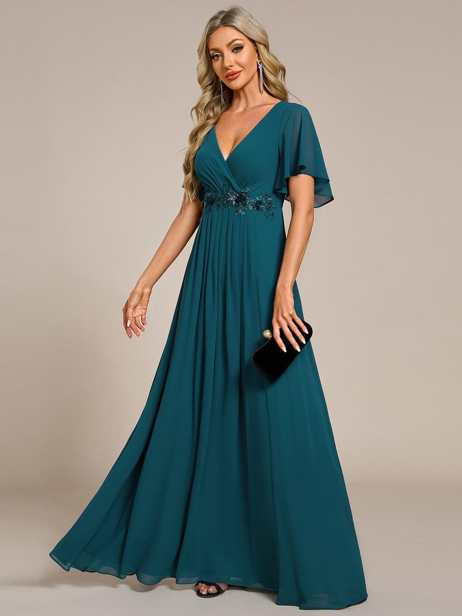ever IVYROSE|Ruffles Sleeve A-Line Chiffon Waist Applique Maxi Mother of the Bride Dress