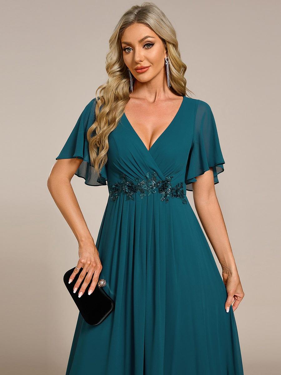ever IVYROSE|Ruffles Sleeve A-Line Chiffon Waist Applique Maxi Mother of the Bride Dress