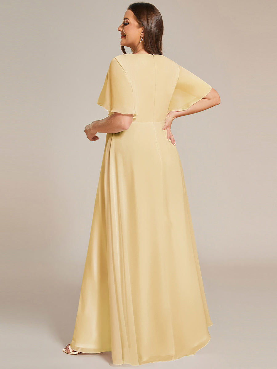 ever IVYROSE|Ruffles Sleeve A-Line Chiffon Waist Applique Maxi Wedding Guest Dress