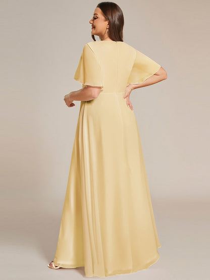 pretty IVYROSE|Plus Size Floral Applique Short Sleeve A-Line Chiffon Formal Evening Dress