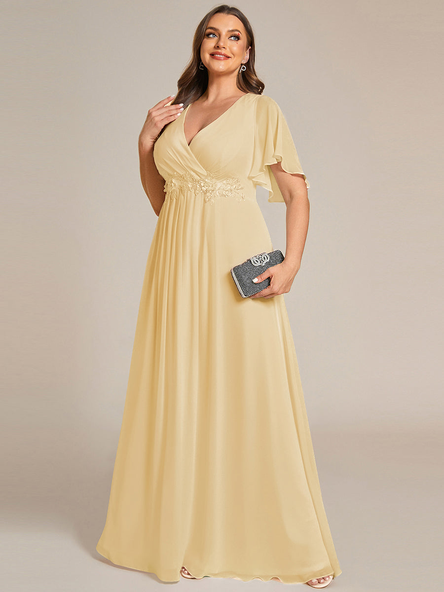 pretty IVYROSE|Plus Size Floral Applique Short Sleeve A-Line Chiffon Formal Evening Dress