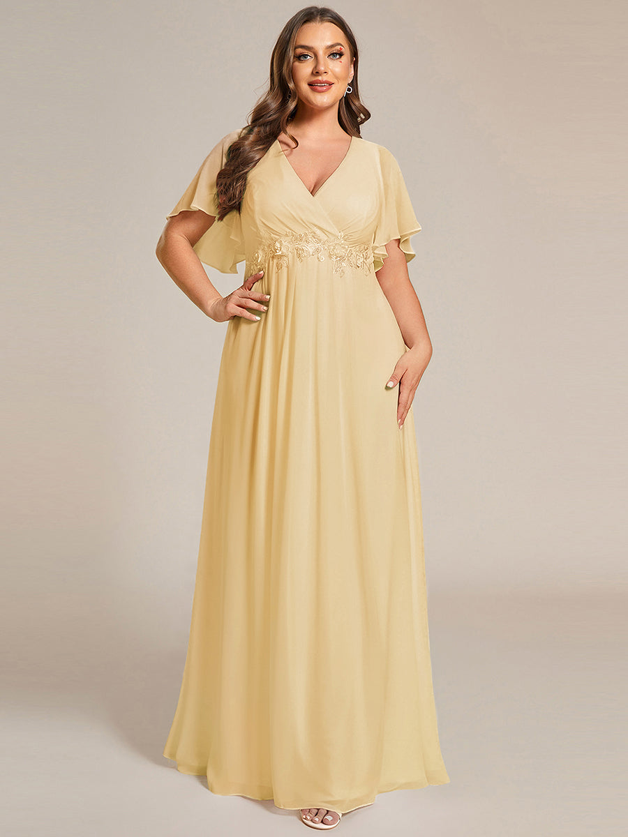 ever IVYROSE|Ruffles Sleeve A-Line Chiffon Waist Applique Maxi Wedding Guest Dress