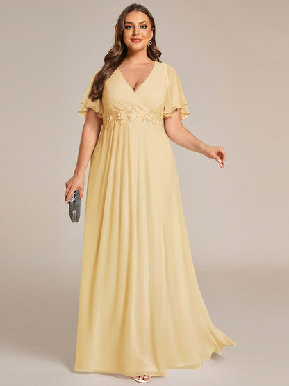 pretty IVYROSE|Plus Size Floral Applique Short Sleeve A-Line Chiffon Formal Evening Dress