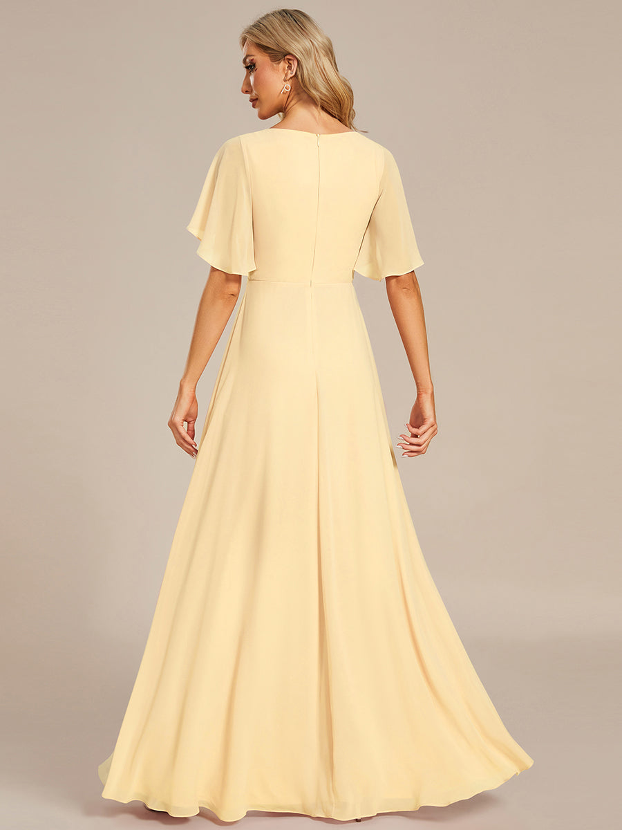 ever IVYROSE|Ruffles Sleeve A-Line Chiffon Waist Applique Maxi Wedding Guest Dress