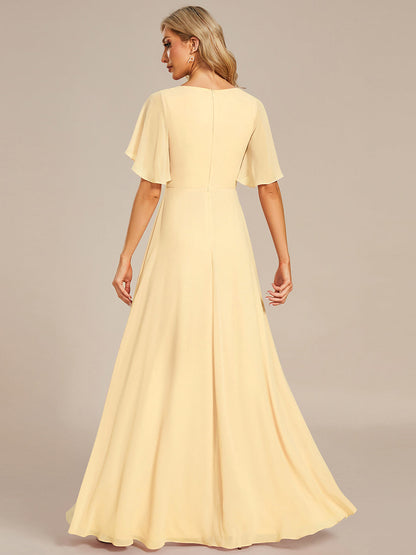 ever IVYROSE|Ruffles Sleeve A-Line Chiffon Waist Applique Maxi Wedding Guest Dress