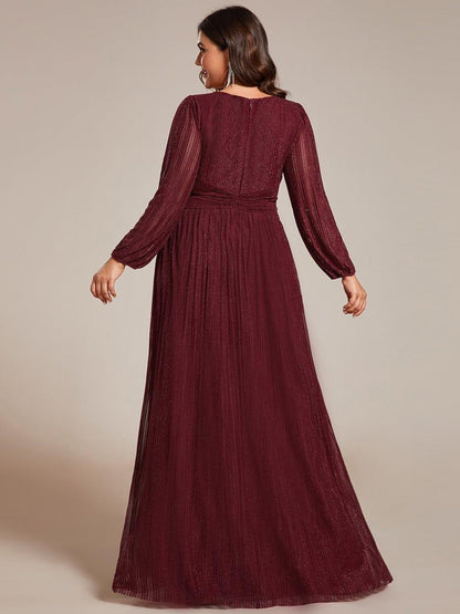 ever BRYM|Sequin Long Lantern Sleeves Maxi Wedding Guest Dress