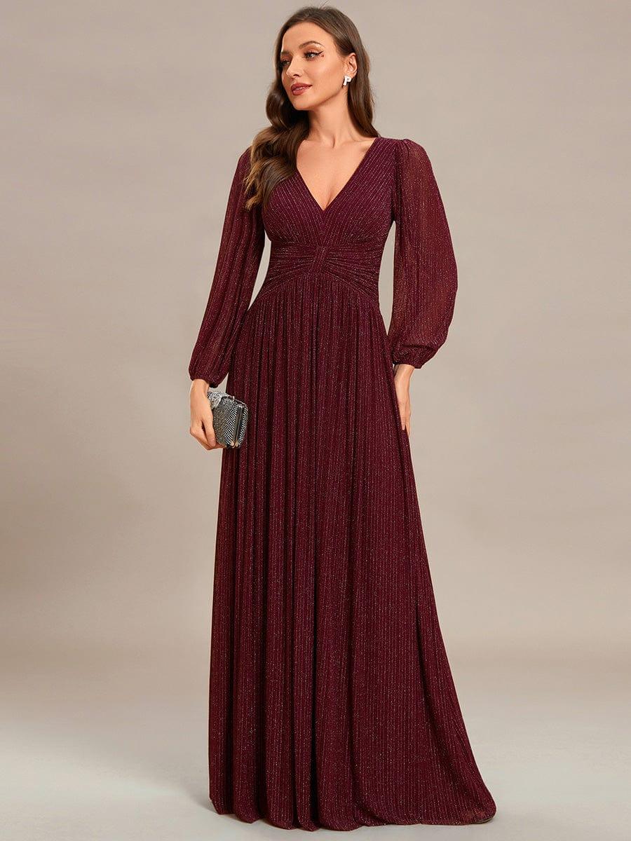 ever BRYM|Sequin Long Lantern Sleeves Maxi Wedding Guest Dress