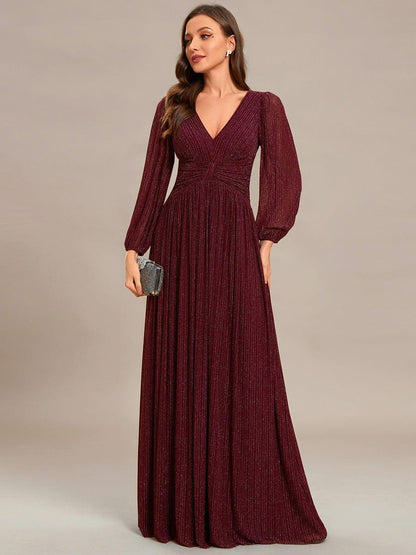 ever BRYM|Sequin Long Lantern Sleeves Maxi Wedding Guest Dress